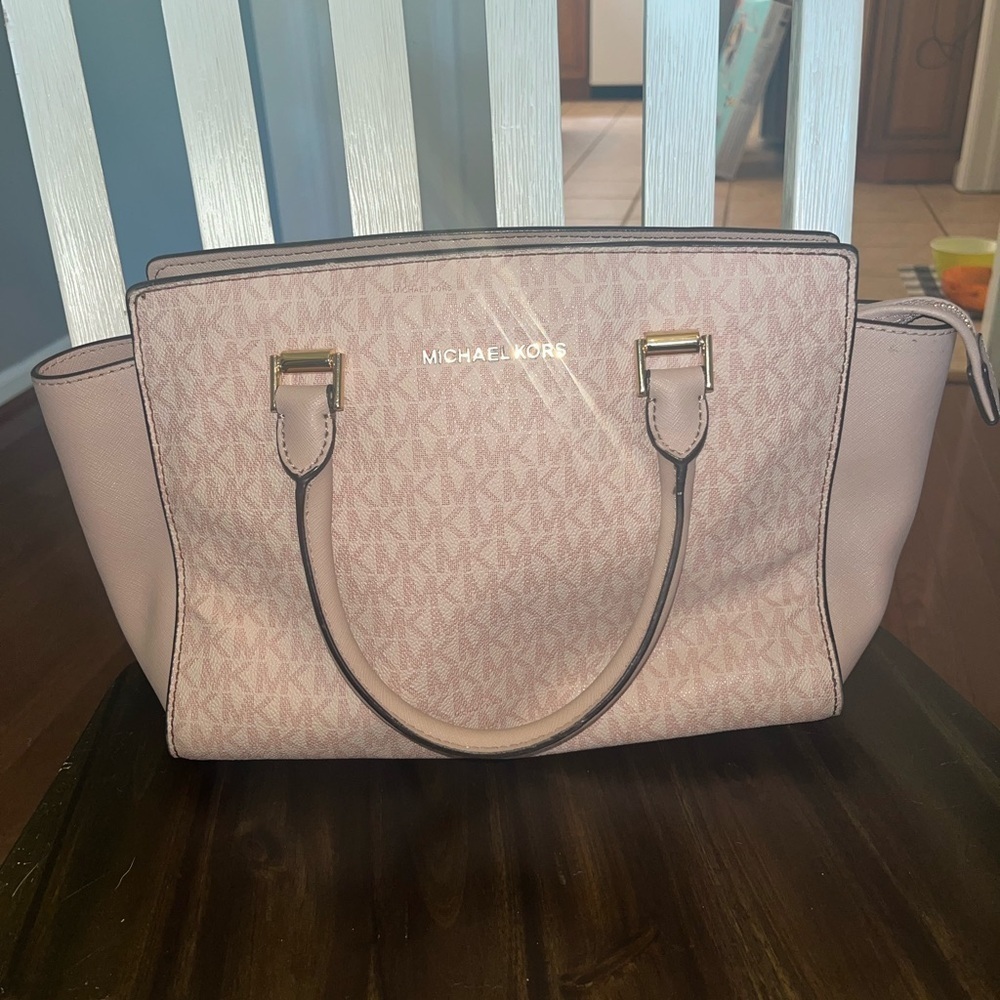 Michael Kors Women's Selma Medium Top-Zip Satchel Signature Logo-BALLET - Picture 1 of 6